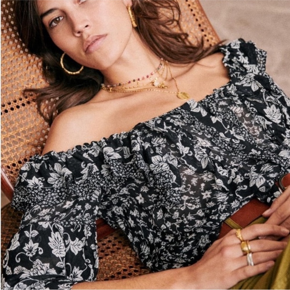 Sezane Jihane Floral Patchwork Ruffle Blouse - image 3